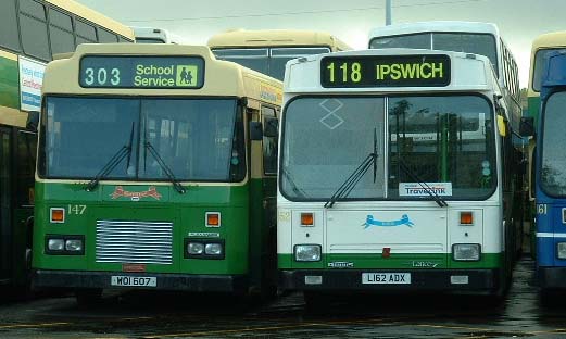 Ipswich Buses Leyland B21 Alexander Belfast 147 and Dennis Dart SLF East Lancs 162